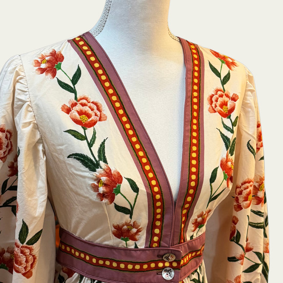 NWT FARM RIO Ainika Delicate Off-White Balloon Sleeves Maxi Dress SZ Small - Picture 4 of 9